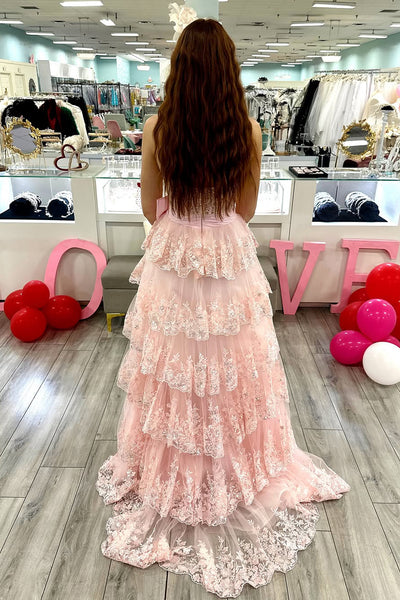 Cute A Line Sweetheart Blush Pink Tulle Long Prom Dress with Appliques AB25021203
