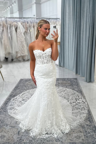 Elegant Mermaid Lace Wedding Dress with Appliques AB25100103