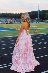 Fairy A Line Sweetheart Keyhole Pink Tiered Prom Dress with Hot Stone AB25092702