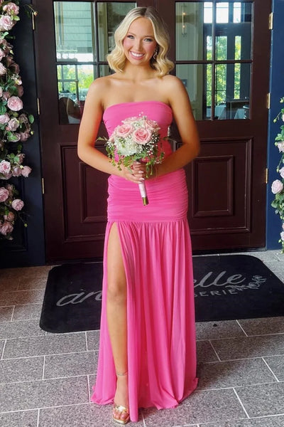 Sheath Strapless Pink Chiffon Prom Dress Evening Dress AB26010607