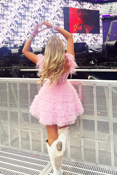 Cute A Line Sweetheart Tulle Pink Short Homecoming Dresses with Appliques AB062903
