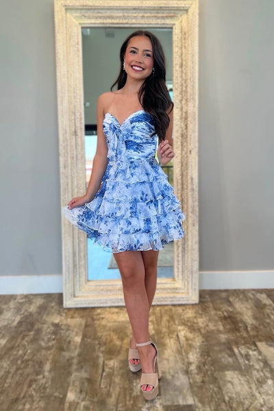 Cute Sweetheart Floral Chiffon Tiered Homecoming Dress VK25052809