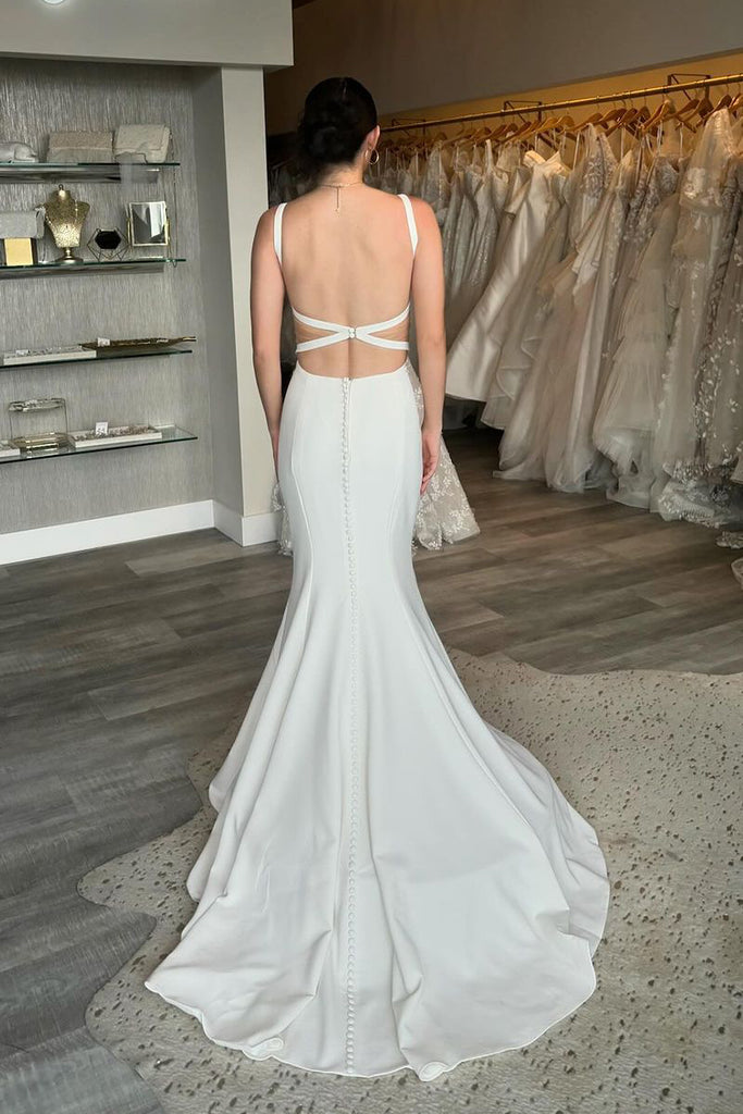 Mermaid Square Neck Satin Wedding Dresses AB4040802 – Anniebride Mermaid Square Neck Satin Wedding Dresses AB4040802 – Anniebride