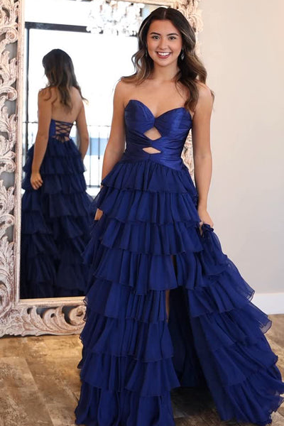 Cute A Line Sweetheart Chiffon Tiered Prom Dress with Slit AB25122202