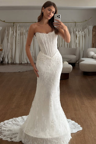 Fashion Boho Scoop Neck Mermaid Lace Beach Wedding Dress AB26033003