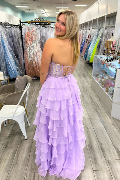 Cute A Line Sweetheart Lavender Chiffon Tiered Prom Dress AB25010707