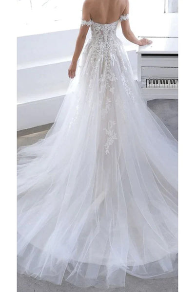 Fairy A Line Off the Shoulder Wedding Dresses with Appliques ABWD061802