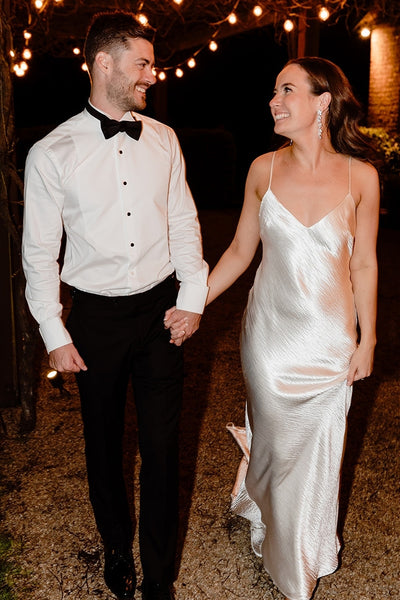 Simple Mermaid V Neck Silk Satin Long Beach Wedding Dresses AB093003