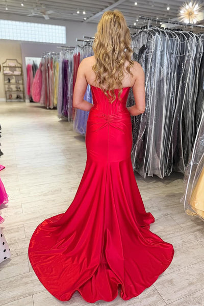 Mermaid Sweetheart Red Satin Prom Dress with Slit AB26040511