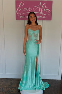 Cute Marmaid Scoop Neck Satin Long Prom Dress with Hot Stone AB25092905