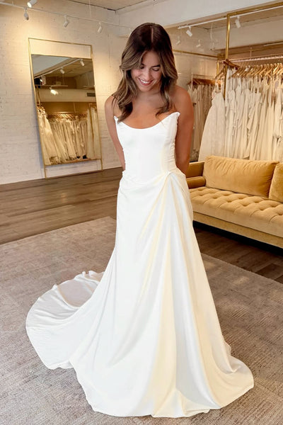 A Line Scoop Neck Heavy Satin Wedding Dress AB25101708