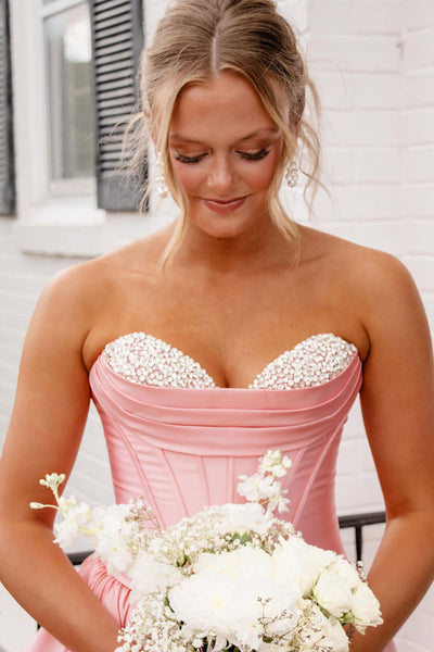 Stunning A Line Sweetheart Coral Satin Prom Dress with Beading AB26051712