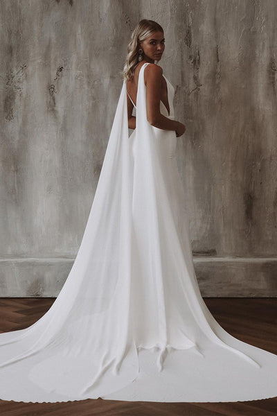 Elegant Mermaid V Neck Elastic Satin Long Wedding Dresses AB082005
