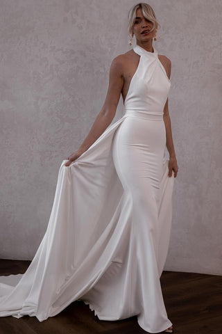 Elegant Mermaid Hatler Elastic Satin Wedding Dresses AB102906