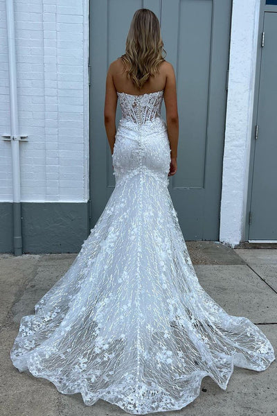 Charming Sparkly Mermaid Sweetheart White Sequins Long Prom Dresses AB101405