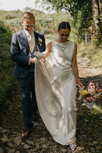 Romantic Sheath Cowl Neck Silk Satin Beach Wedding Dresses AB24102209