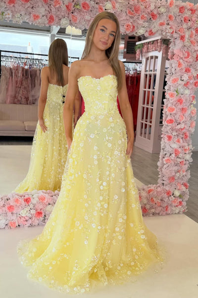 Cute A Line Sweetheart Daffodil Tulle Prom Dress with Sequins Appliques AB26040520