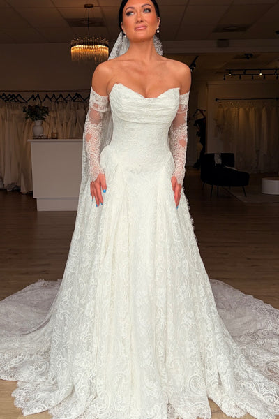 Luxurious A Line Sweetheart Lace Wedding Dress AB26070708