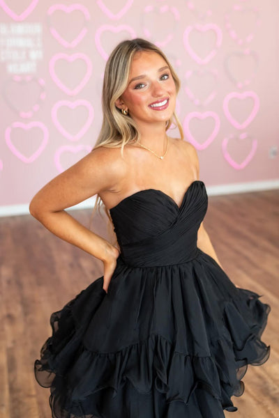 Cute A-Line Sweetheart Black Chiffon Homecoming Dress AB25091103