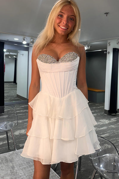 A Line Sweetheart Chiffon Tiered Homecoming Dress with Beading AB26072410
