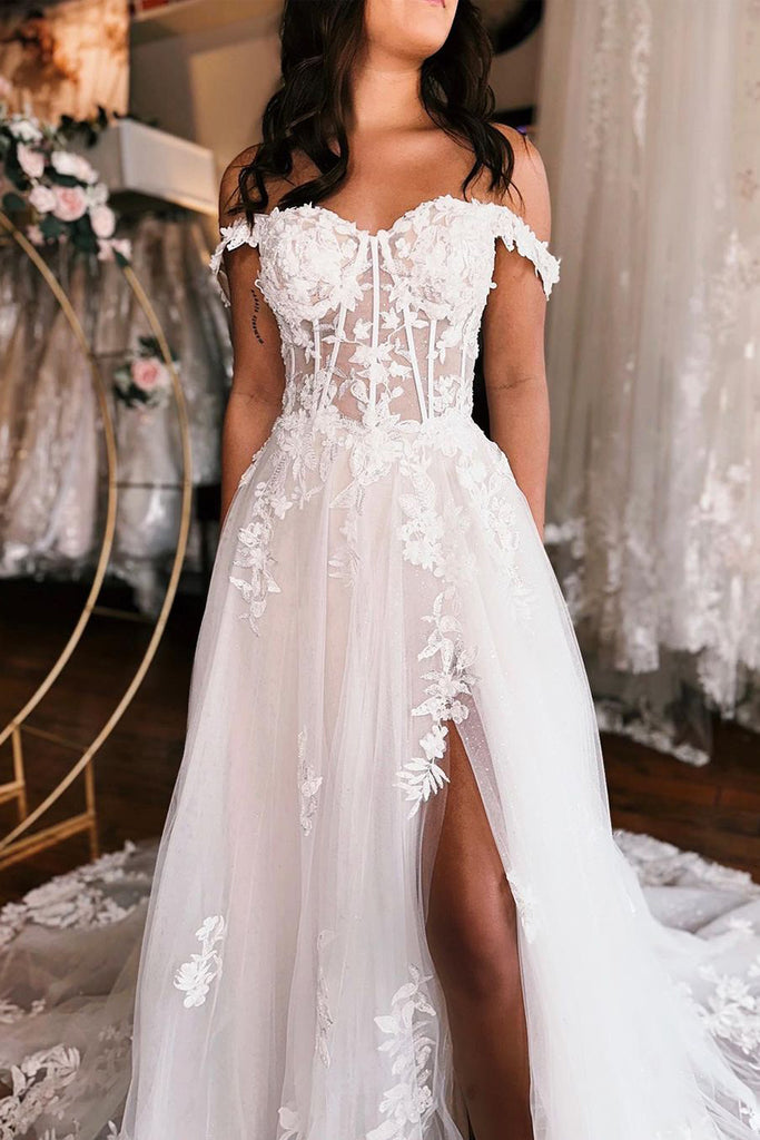 empire waist fairy wedding dresses A-Line Empire Sweep-Brush Train Lace Satin Wedding Dress COCOMELODY CW3095, 25 Days / Ivory / US12-UK14-EUR42