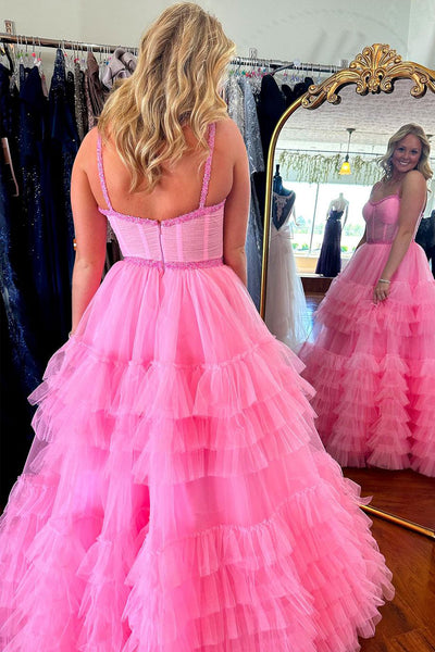 Cute A Line Sweetheart Ruffle Tiered Tulle Prom Dress with Beading AB4051002