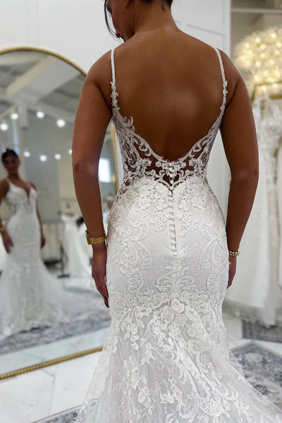 Gorgeous Mermaid V Neck Lace Wedding Dress AB25112210