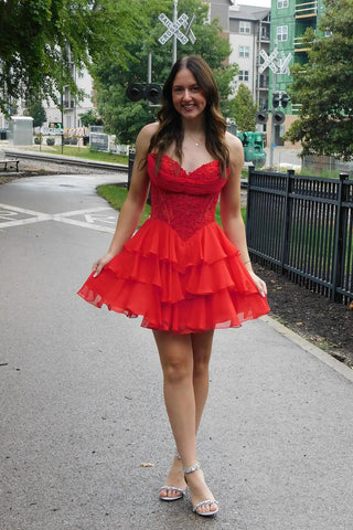 Cute A Line Sweetheart Chiffon Tiered Short Homecoming Dress AB25100803