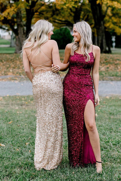 Mermaid Scoop Neck Burgundy Sequins Long Prom Dress AB4051601
