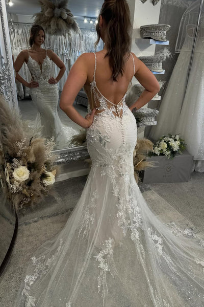 Elegant Mermaid Lace Wedding Dress with Beading Appliques AB26032609