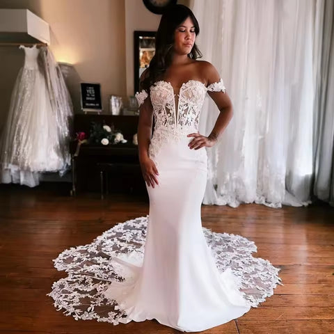 Elegant Mermaid Sweetheart Satin Wedding Dress with Appliques AB25101408