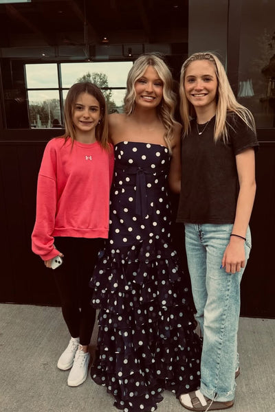 Cute Mermaid Strapless Black White Dot Prom Dress with Slit AB26050710