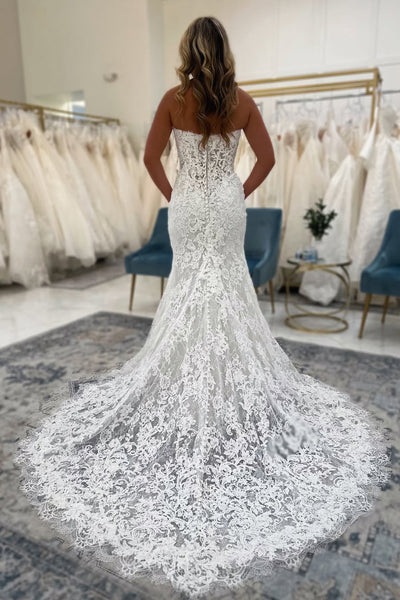 Elegant Mermaid Strapless Lace Beach Wedding Dress AB26062118