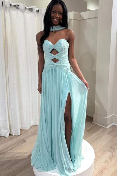Charming A Line Sweetheart Keyhole Chiffon Prom Dress with Slit AB25122201