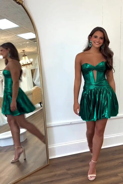 Simple A-Line Sweetheart Green Satin Short Homecoming Dresses AB071804