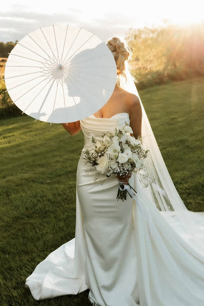 Mermaid Sweetheart White Elastic Satin Wedding Dresses with Train AB25092309