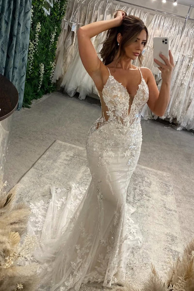 Elegant Mermaid Lace Wedding Dress with Beading Appliques AB26032609