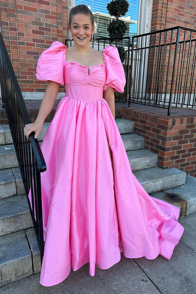 Cute Ball Gown Square Neck Satin Prom Dresses AB110703
