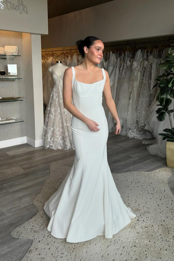 Mermaid Square Neck Satin Wedding Dresses AB4040802 – Anniebride Mermaid Square Neck Satin Wedding Dresses AB4040802 – Anniebride