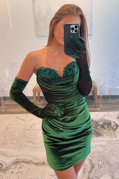 Cute Bodycon Sweetheart Dark Green Velvet Short Homecoming Dresses AB24091801