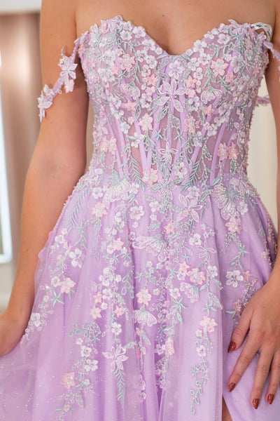 Cute A Line Sweetheart Lavender Tulle Prom Dress with Appliques AB26030505