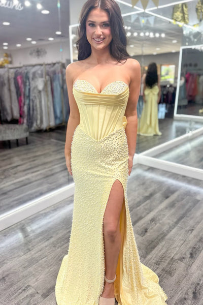 Sparkly Mermaid Sweetheart Daffodil Peals Prom Dress with Slit AB26040509