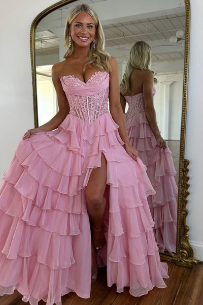 Cute A Line Sweetheart Dusty Pink Chiffon Tiered Prom Dress AB26031805