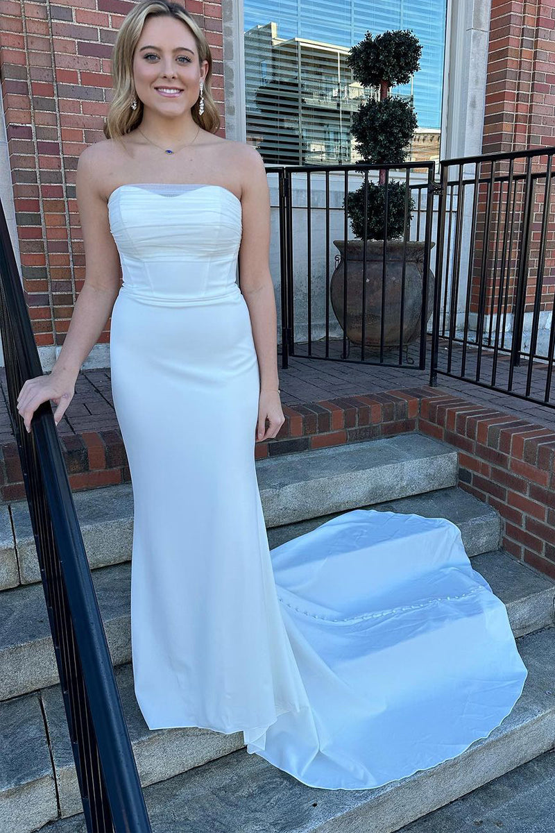 Elegant Mermaid Elastic Satin White Wedding Dresses AB110905