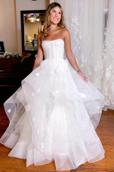 Fairy A Line Off the Shoulder Tulle Long Wedding Dresses with Appliques AB24102003