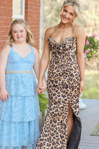 Charming Mermaid Sweetheart Leopard Satin Prom Dress AB26032208