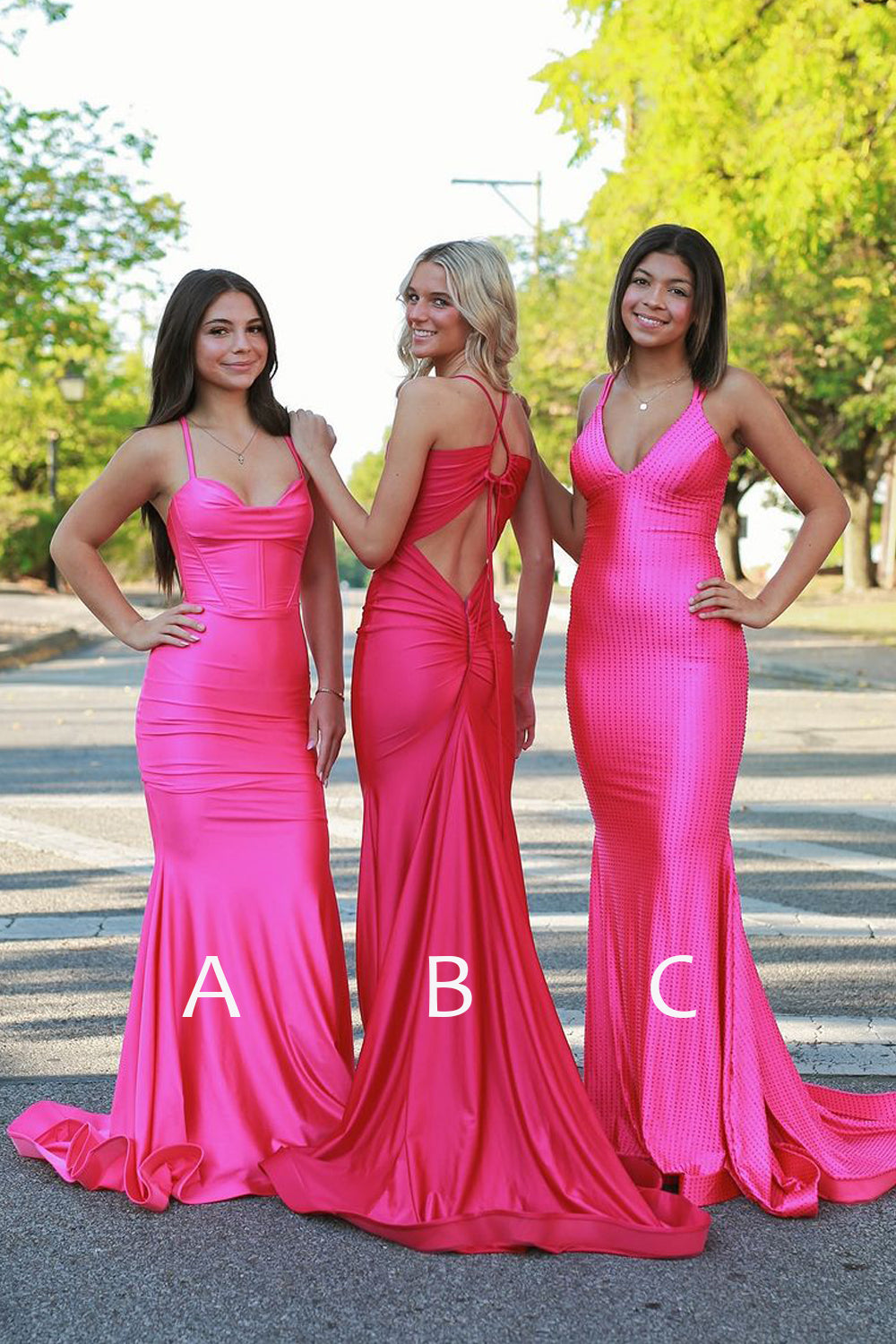 Charming Mermaid Hot Pink Elastic Satin Long Prom Dress AB24111509