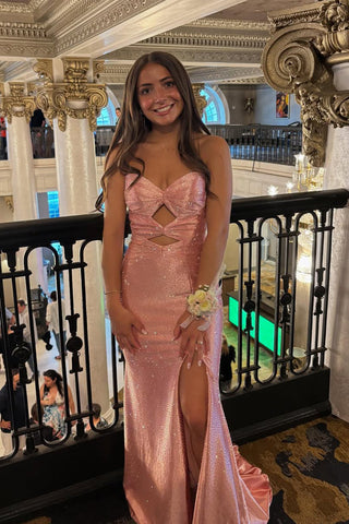 Sparkly Mermaid Sweetheart Keyhole Satin Prom Dress with Hot Stone AB25052827