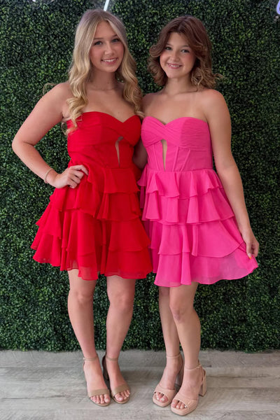 A Line Sweetheart Pink Chiffon Short Homecoming Dresses AB26062103