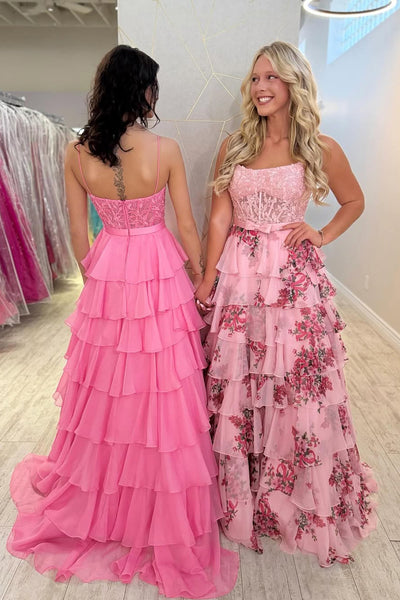 Cute A Lien Square Neck Floral Chiffon Prom Dress AB26031803